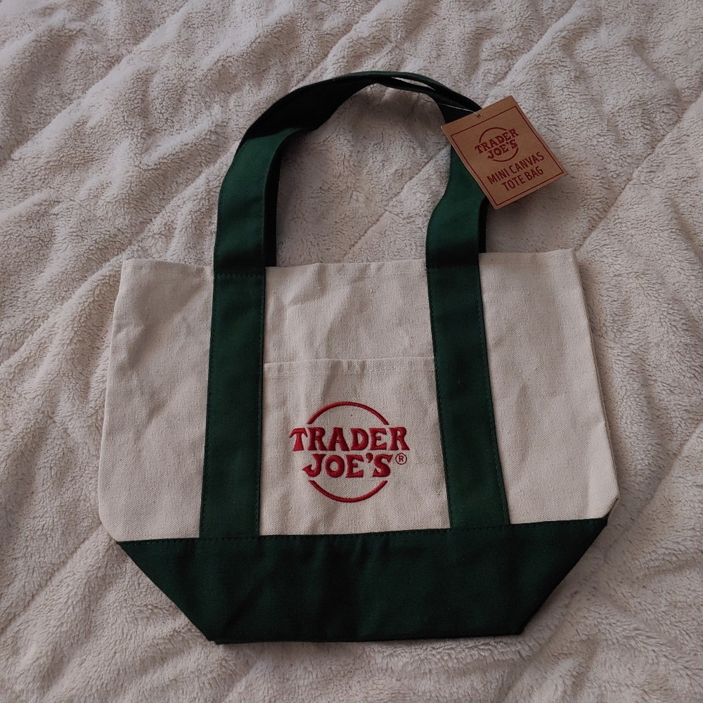 Trader Joe's Green and White Canvas Tote Bag